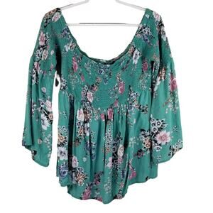Torrid Teal Floral Gorgeous Business Vacation Blouse Women's Size 1-1x -14/16
